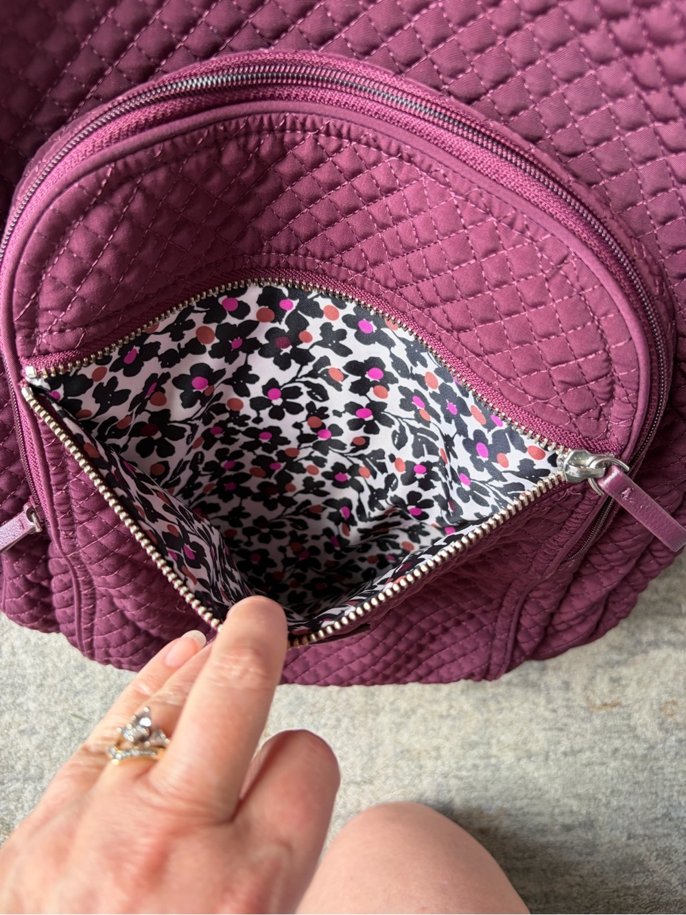 Vera Bradley Campus Backpack Microfiber Quilted Mulled Berry contrasting Lining - Picture 10 of 11